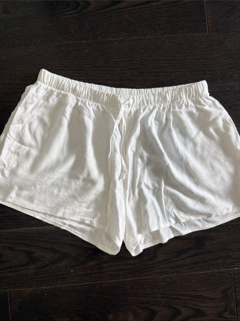 Women's White Elastic-Waist Sleep Shorts
